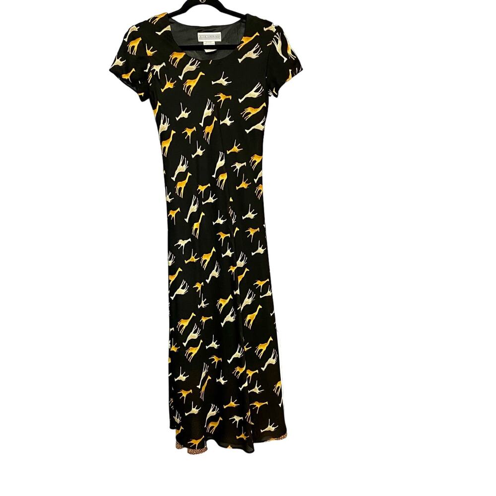 Jessica Howard Black Short Sleeve Giraffe Maxi Dress 14 Vintage Grunge